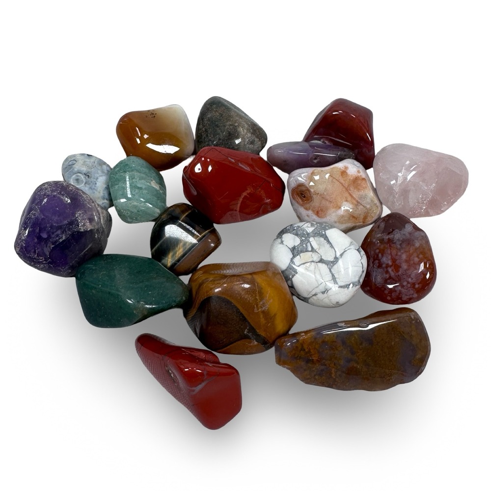 15pc Mixed Polished‎ Tumble Stones Natural Gemstones Amethyst Rose Quartz Gray